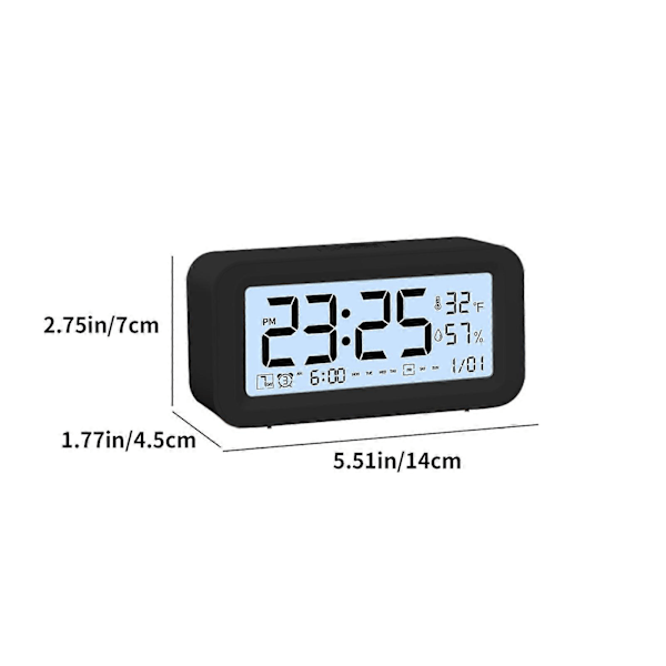 Digital Elektronisk Klocka LED-Display Elektronisk Klocka Stereo Digital Display Snooze Väckarklocka 12/24H Byt Nedräkningstid NUO0430 Black
