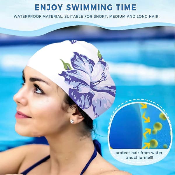 Badehette for kvinner Elegant Løvetann Lilje Trykk Elastisk Vanntett Silikon Badehette Strekkbar Badehatt