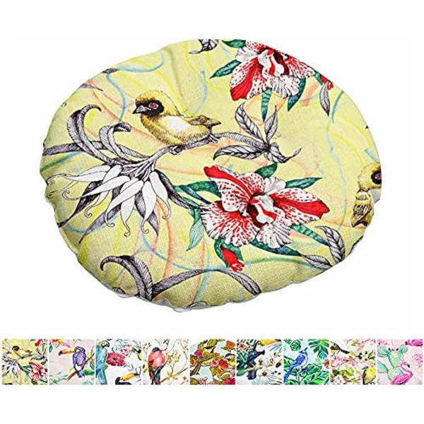 Rund linnekudde stolsdyna, quiltad sittdyna blomma & fågelserie golv tatami bekväm vadderad soffa matstolar kuddar Yellow Bird
