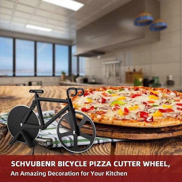 Polkupyörän pizzaleikkuri - Hauskoja tupaantuliaisia miehille - Pyörän pizzaleikkuri - Hienoja keittiölahjoja - Ruostumattomasta teräksestä valmistettu pizzaleikkuri - (Musta)