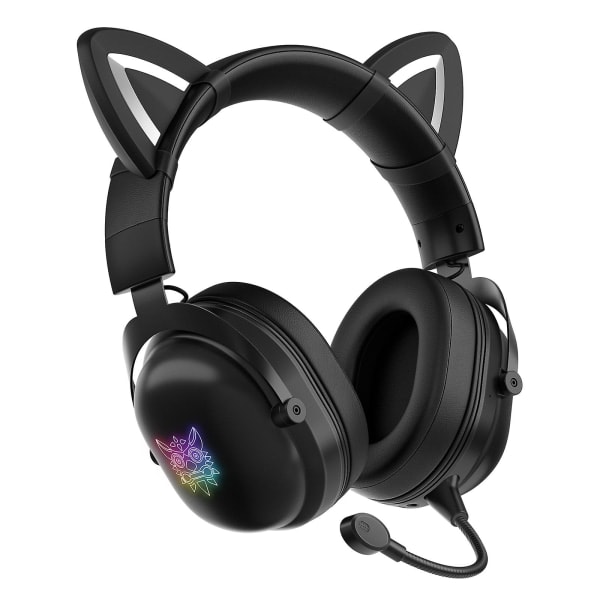 Fargerikt lysende Bluetooth-headset med katteører - Lang batteritid, stabil overføring og praktisk bruk black