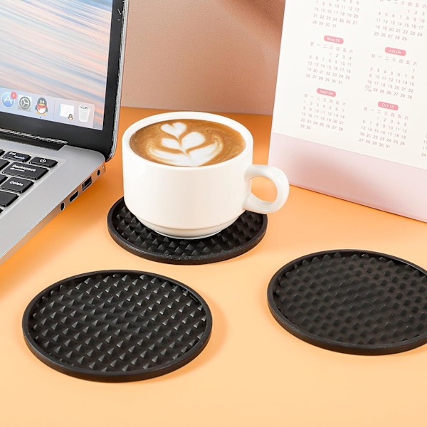 8 stk Sorte Underkopper, Tyk Design (0,5 cm) Runde Kopper Underkopssæt af 8, Silikon Underkopper til Drikkevarer, Kaffe Pads Øl Barmåtte Black（spikes）