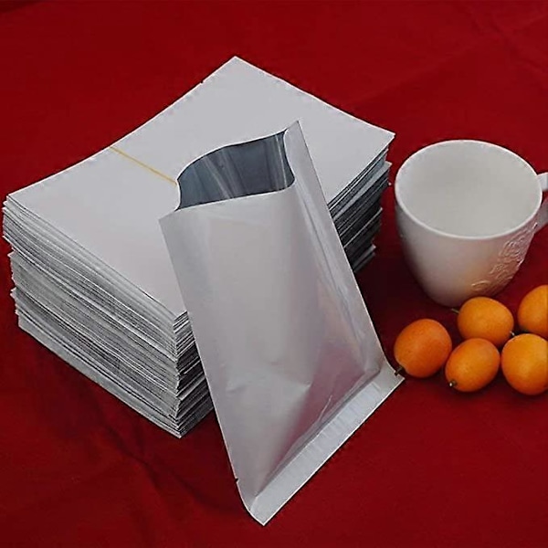 100 stk. Sølv Åben Top Mylar Folie Aluminiumspose Varmeforseglings Madopbevaringsposer Aluminiumfolie Vakuumforseglingspose 10X15CM