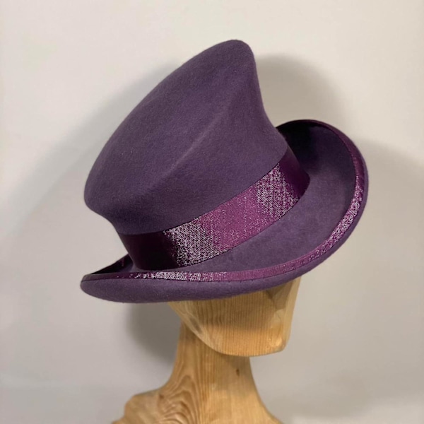 Asymmetrisk Topphatt Ullhatt Dame Herre Unisex Hatt Steam Punk Hatt Topphatt Mote Bånd Dekorativ Hatt Dekk Hode For Menn-yu Purple One Size