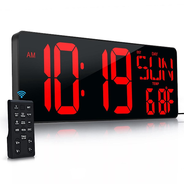 Stor Digital Väggklocka 17,2 Tum LED-Display Timer med Datum Vecka Auto Justerbar Ljusstyrka EU P