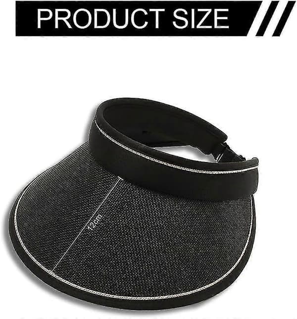 Bredbrättad stråhatt, solhatt damer rullbar solvisirhatt UV-skydd Ca strand Black One Size