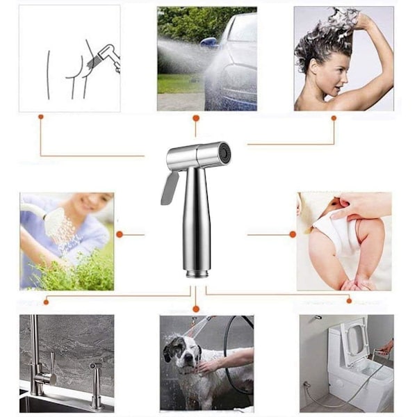 Handhållen bidésdusch i rostfritt stål, borstad nickel, duschhuvud för badrum, tvättbar blöja, bärbar, rostfri duschhuvud för personlig hygien