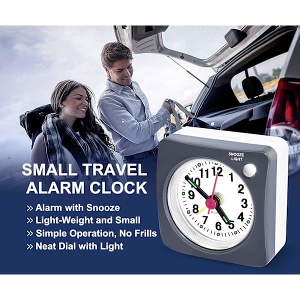 Liten reseväckarklocka Väckarklockor Sängbord Icke tickande Batteridriven Lätt Tyst klocka Tyst analog klocka med snooze Nattlampa
