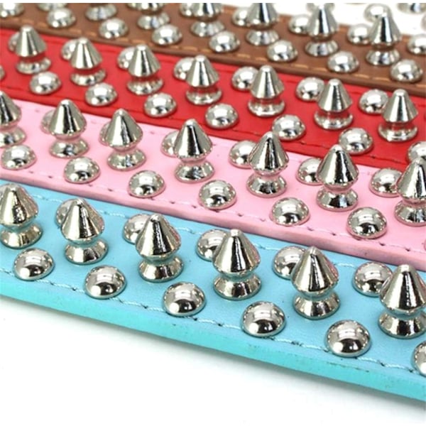 Mushrooms Spiked Rivet Studded Justerbar Pu Læder Halsbånd til Katte Hvalpe Hunde Pink M