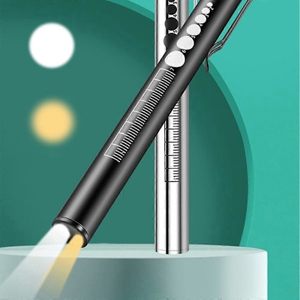 Pennelykt, Gjenbrukbar LED-pennelykt for Studenter Leger Sykepleiere med 2 Lysmoduser, USB Oppladbar, Varmt Lys og Hvitt Lys, Lommeklips Silver