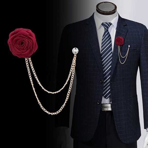 Brudgum Bröstnål Rosblomma Bröstnål Lapel Nål Badge Tassel Kedja Herrkläder Tillbehör Fars Dag Present