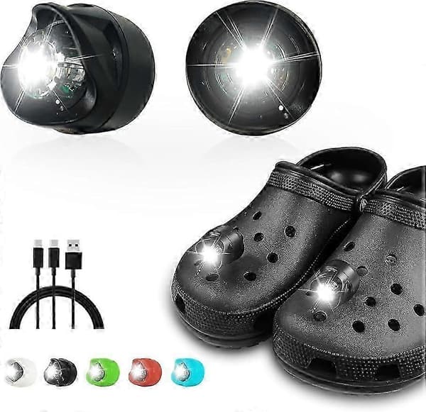 Croc Lights Oppladbare 2 stk. Hodelykter for barn, gutter, voksne, menn og kvinner Croc Lysende sjarmfeste Tilbehør Hodelykt/Belysningstilbehør for White