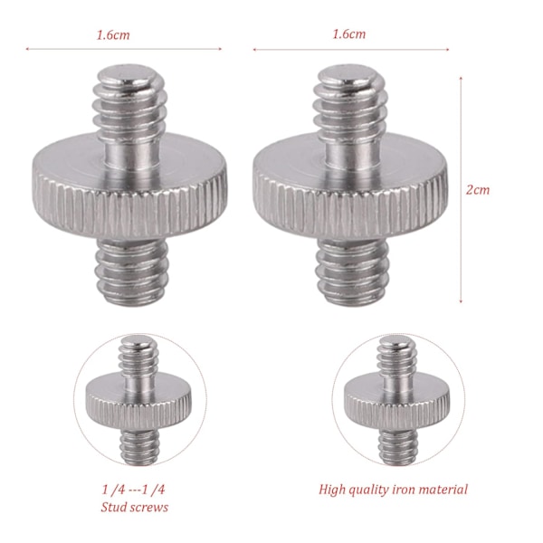 2 st 1/4\" till 1/4\" hanadapter för stativskruv, kameraadapter skruv, dubbelhuvudad kamera gängadapter, för kamera, axelrigg, lampstativ
