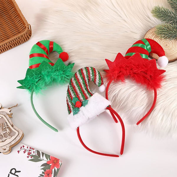 2 st jultomtehatt pannband spetsig hatt hårbåge med fjäder rosett söt julhatt hårband jul utklädningskostym fest hatt huvudbonad Colorful