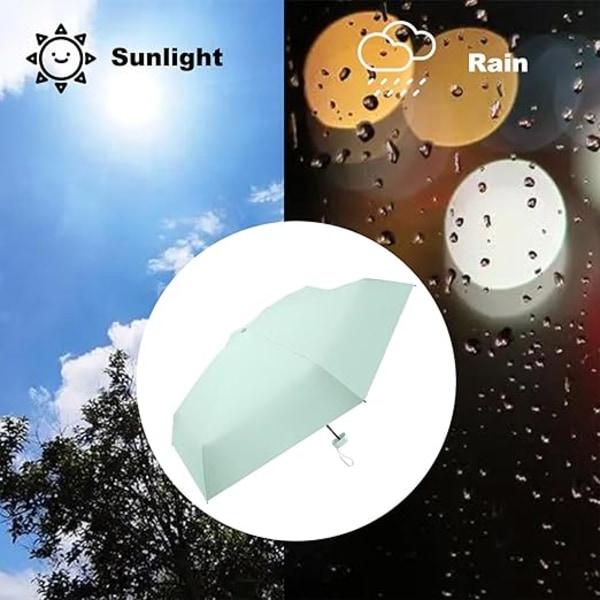 Fällbart Reseparasoll, Litet Kompakt Parasoll för Sol och Regn Vindtätt UV-Parasoll med Blixtlåsfodral för Kvinnor Flickor Nile green
