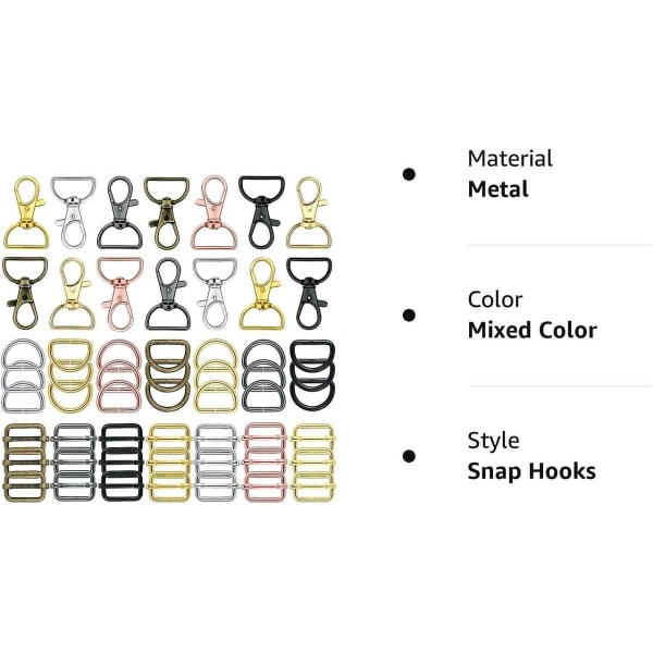 56 delar D-ringar för handväska Väska Hårdvara Handväska för väsktillverkning Spännen hantverk (blandad färg, 25 mm)