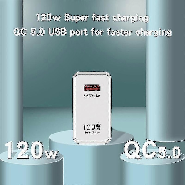 120W Rask Ladestasjon USB-lader Strømadapter for iPhone Xiaomi Samsung EU