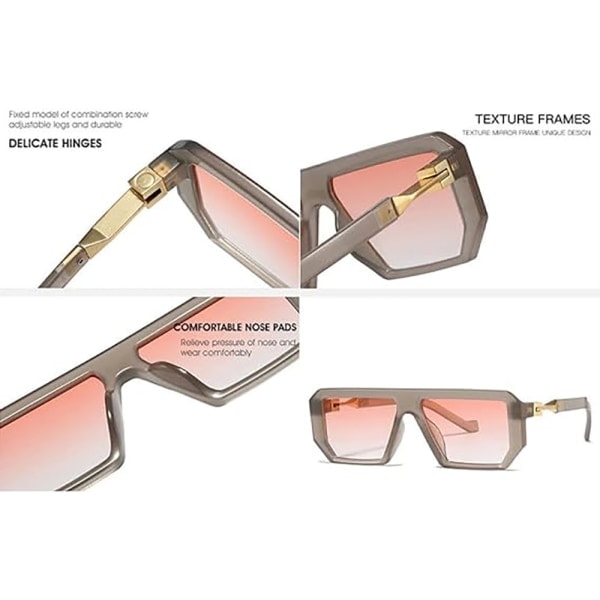 Solbriller for menn og kvinner polariserte firkantede metallben store rammer solbeskyttelse Pink