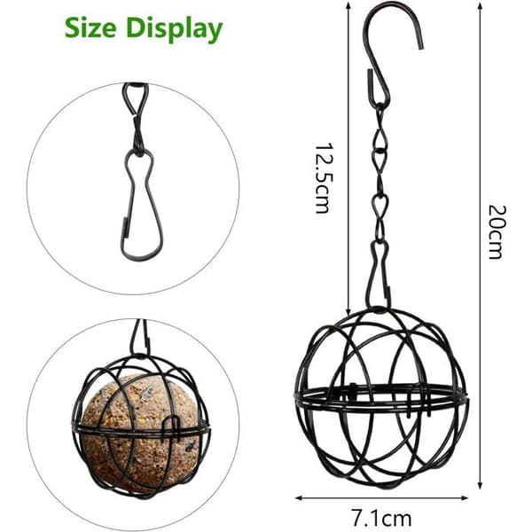 4 sorte fuglefoderautomater i metal til ophængning, 7 cm diameter, foderdispenser med 4 S-kroge