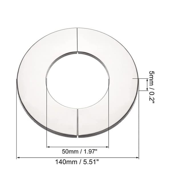 50 mm rørkappe - Forkromet rustfrit stål - Udvendig diameter 140 mm - Højde 5 mm