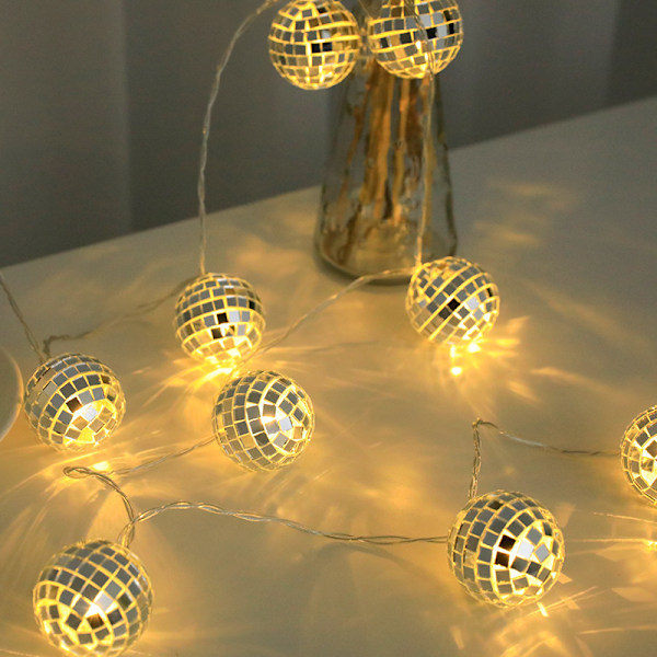 LED Spegelboll Ljusslinga Disco Bar Party Julboll Högtidsljus Dekorativ Färg Warm White 1.5 M 10 led Battery