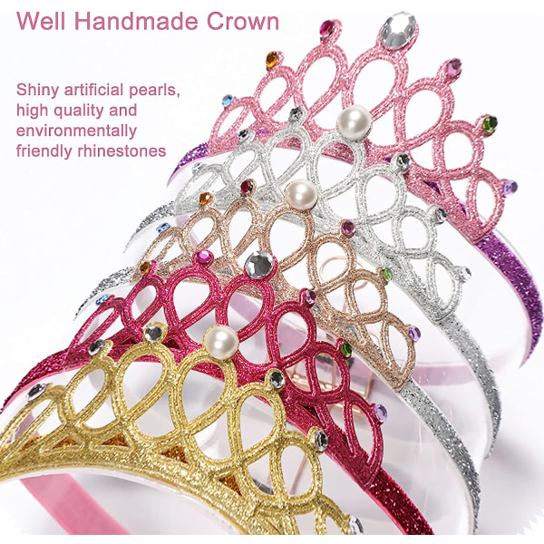 7 delar Tiaror, Princess Pannband Elastisk Shiny Crown Tiara