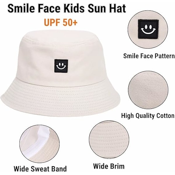 Solhatt med leende ansikte för barn, UPF 50+ Sommarhatt med bred brätte för småbarnspojkar och flickor, Unisex Strandhattar Mössor för 2-8 år