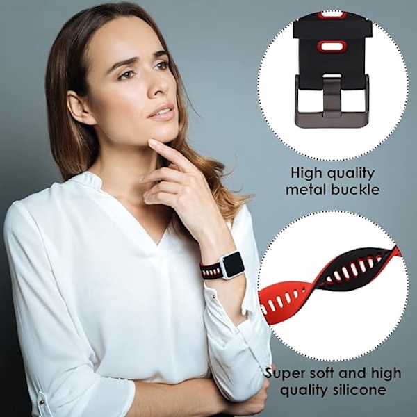 Silikon Urrem, Hurtig Udskiftning Sportsur Remme, Universal Smartwatch Rem med Sort Rustfrit Stål Spænde til Mænd Kvinder Black-Red 22mm