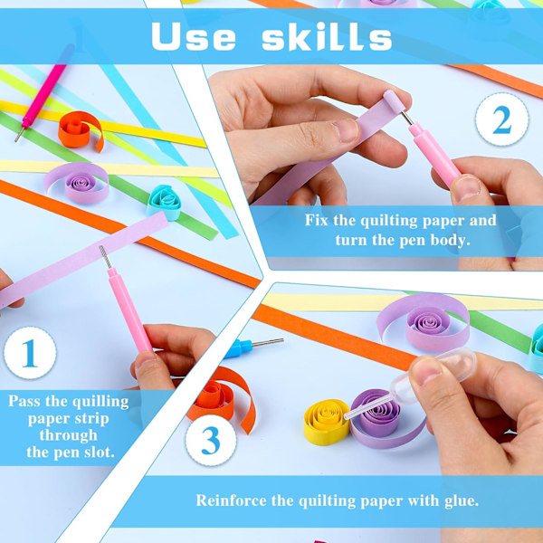 12 stykker papir-quillingverktøy, 4 farger sporet sett rulling krølling quilling nål penn papir volum krølling for papir rulling kortlaging DIY verktøy
