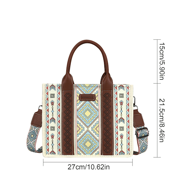 Wrangler Tote Bag Western Väskor för Kvinnor Axelremsväska Boho Aztec Handväskor NY Beige blue S