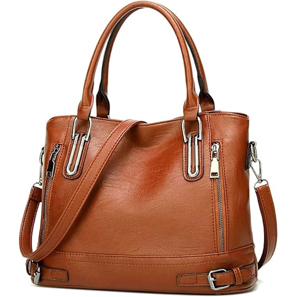 Damhandväska i Läder, Designer Topphandtag, Vintage Tote, Axelremsväska, Modekoppling för Kvinnor Brown