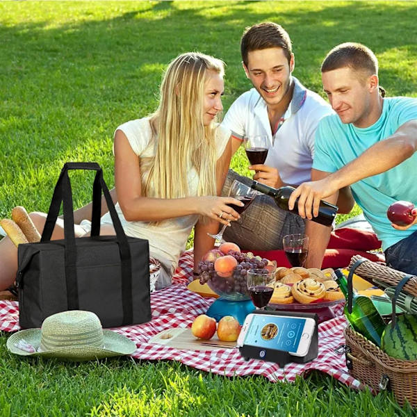 Isolerad shoppingväska Svart picknickväska Mjuk kylväska Fällbar kylväska Isolerad matväska med hårt foder Stor kapacitet Lunchväska för camping