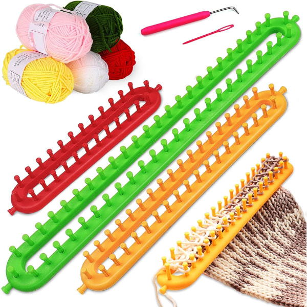 3 Piece Knitting Loom Long Loom Set, 3 Different Sizes of Knitting Needles