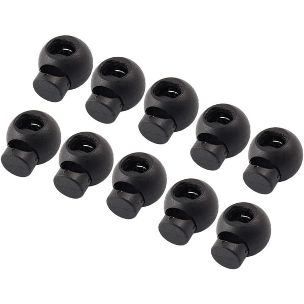 10 stk Fjederbelastede Runde Plastik Toggle Stopper Snoer Låse Endestykker, Sort, 1,8 x 1,5 x 1,5 cm