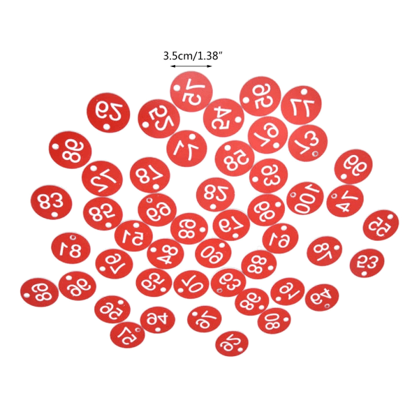 100 stk Plast ID-nummermerker 1-100 Graverte Nummer ID-merke Fargede Dører for Nøkkelring Merke Skap Etikett for Klær Live Red