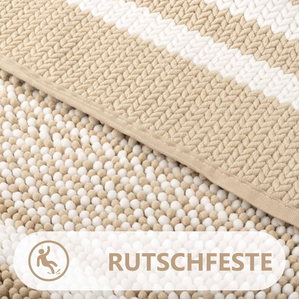 Badematte Teppe Ekstra Myk og Absorberende Fluffy Stripete Chenille, Sklisikker Lussete Badegulvmatte, Maskinvaskbar (40 x 60 cm) Khaki