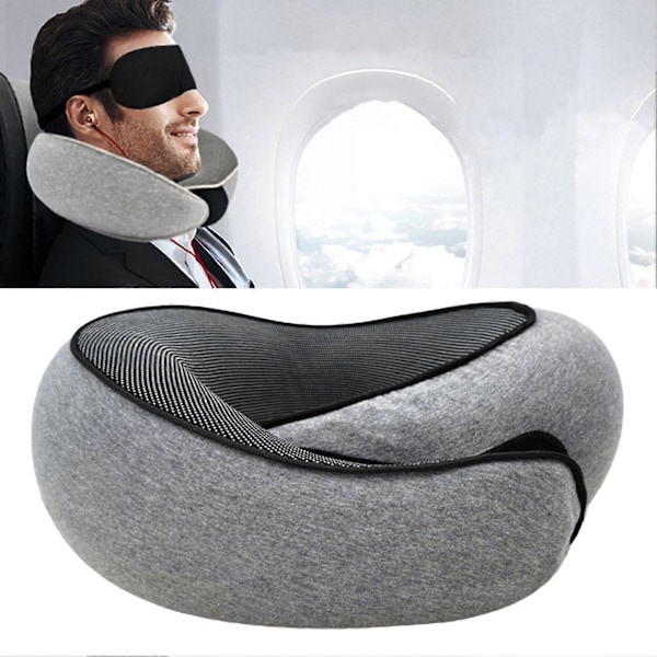 Nackkudde i Memory Foam för Resor 360 Graders Stöd U-formad Flygplanskudde med Justerbar Kardborreband Tupplurskudde Dark Gray