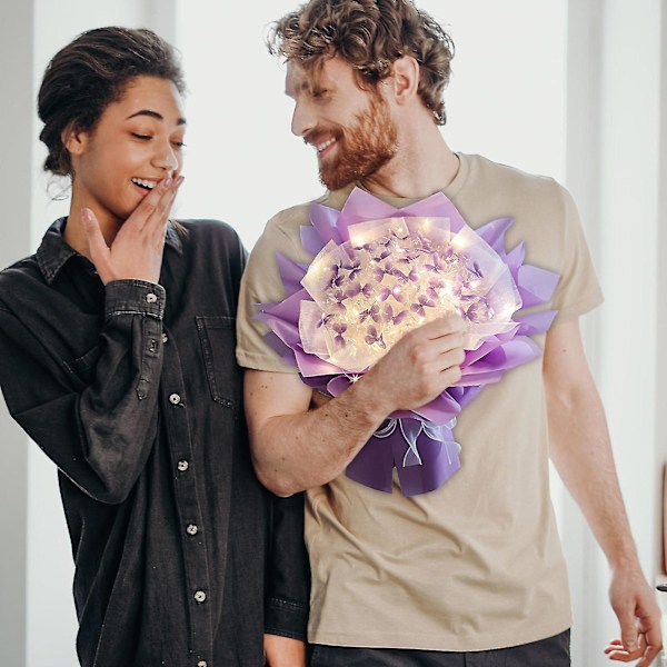 Hårband Nya 33-delade Fjärilsblombukett Presentset med LED-ljus Fantastiska Present Idéer till Alla Hjärtans Dag, Födelsedag, Årsdag, Förlovning-hy Purple One Size