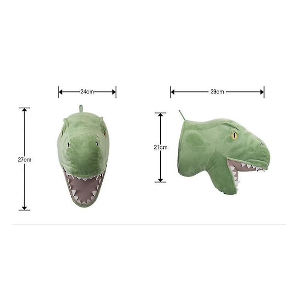Dinosauruspään seinäkoriste - Eläväinen pehmoeläimen pää Vihreä dinosaurus