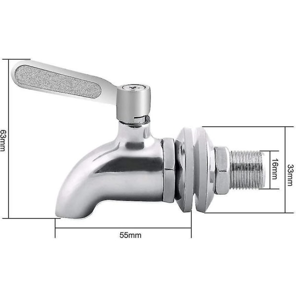 Spandhane til spand, 16 mm drikkevare dispenser, ølspandehane, vinhane - rustfrit stål spiral