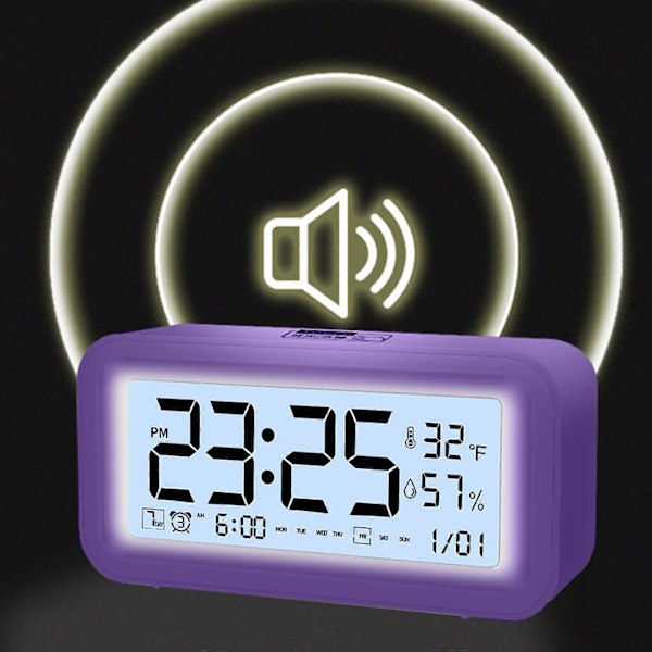 Digital Elektronisk Klocka LED-Display Elektronisk Klocka Stereo Digital Display Snooze Väckarklocka 12/24H Byte Nedräkning Tid NUO0430 Purple