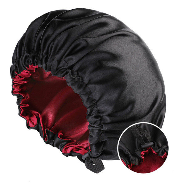 Naisten satiininen yömyssy, kaksinkertainen, säädettävät napit, kauneuden ja hiusten muotoilun valolle Black+Red