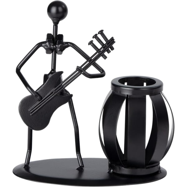 Gitarr Pennahållare Söt Metall Pennahållare Multifunktionell Musikspelare Skrivbordsorganisatör Dekoration för Kontor Skola Julgåva Svart