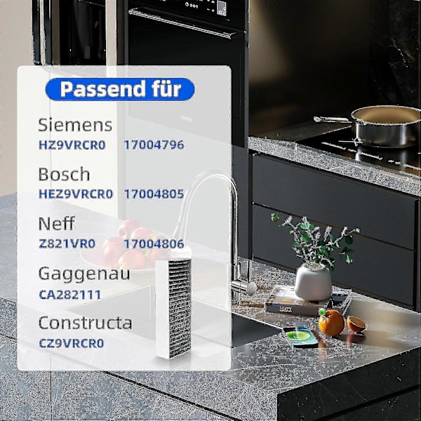 4 stk. Aktiveret Kulfiltre Til Emhætte Siemens Hz9vrcr0 17004796 / Bosch Hez9vrcr0 17004805 / Neff Z821vr0 17004806 / Gaggenau Ca282111