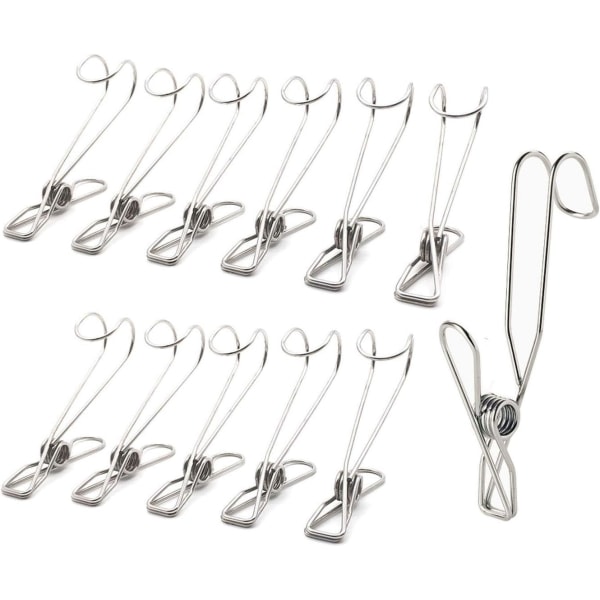 12 PCS Hanging Metal Clips, Towel Clips, Stainless Steel Clips with Hook for Curtain, Party Lights, Home Decor, Food Sealing, Office, Photo