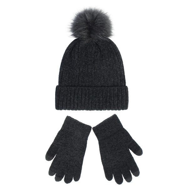 Strikkede hue kvinder ny Chenille uldhue handsker sæt fortykket varm fluffy hue efterår og vinter Læder Camel