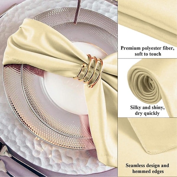 Set med 6 tygservetter, 43*43cm, tvättbara middagsservetter för restaurang, bröllop och helg, återanvändbara servetter Champagne