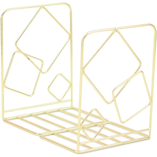 2ST geometrisk fyrkantig metall bokstöd bokhylla golden