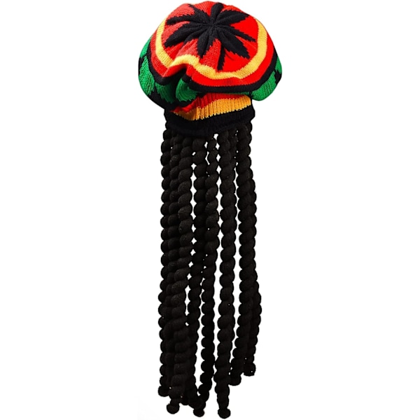 2-pak Rastalue med svarte dreadlocks Bob Marley Dreadlocks parykk med Rastalue Fancy Dress Rastaluehette