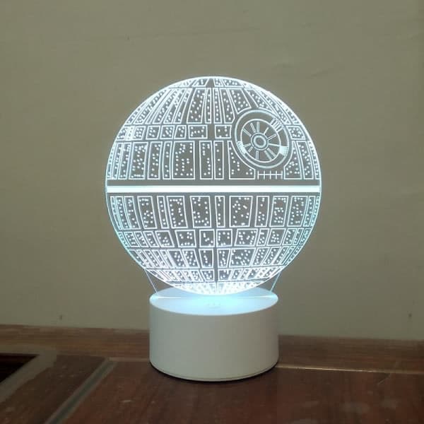 3D Optisk Illusionslampe LED Natlampe, USB Touch Star Wars Dødsstjerne 3D Lille Bordlampe Sort Base